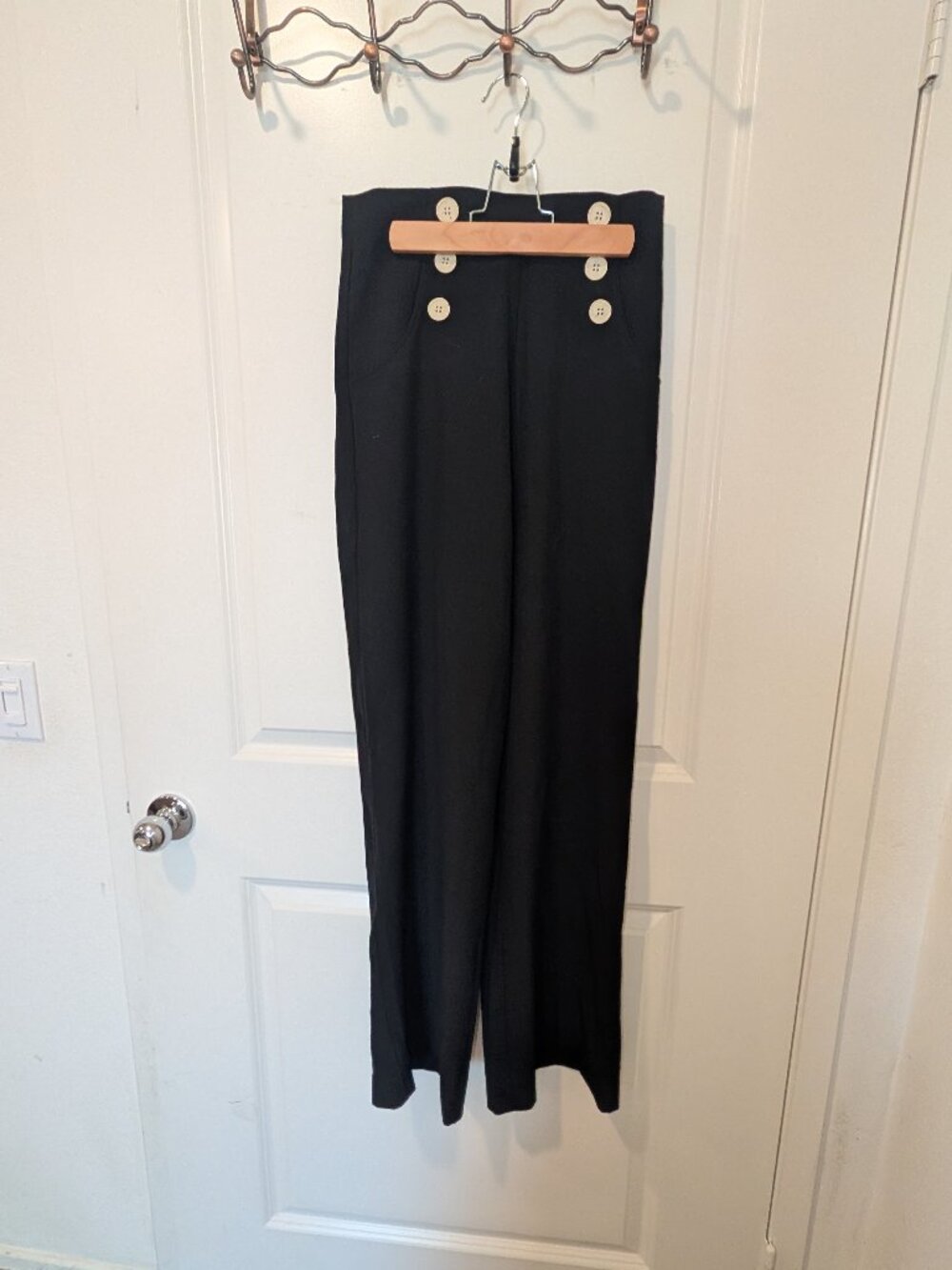 Black Pinup Sailor Trouser Pants High Waisted Loose Leg With Buttons